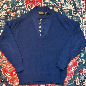 Y2K Vintage Eddie Bauer blue button cotton knit sweater